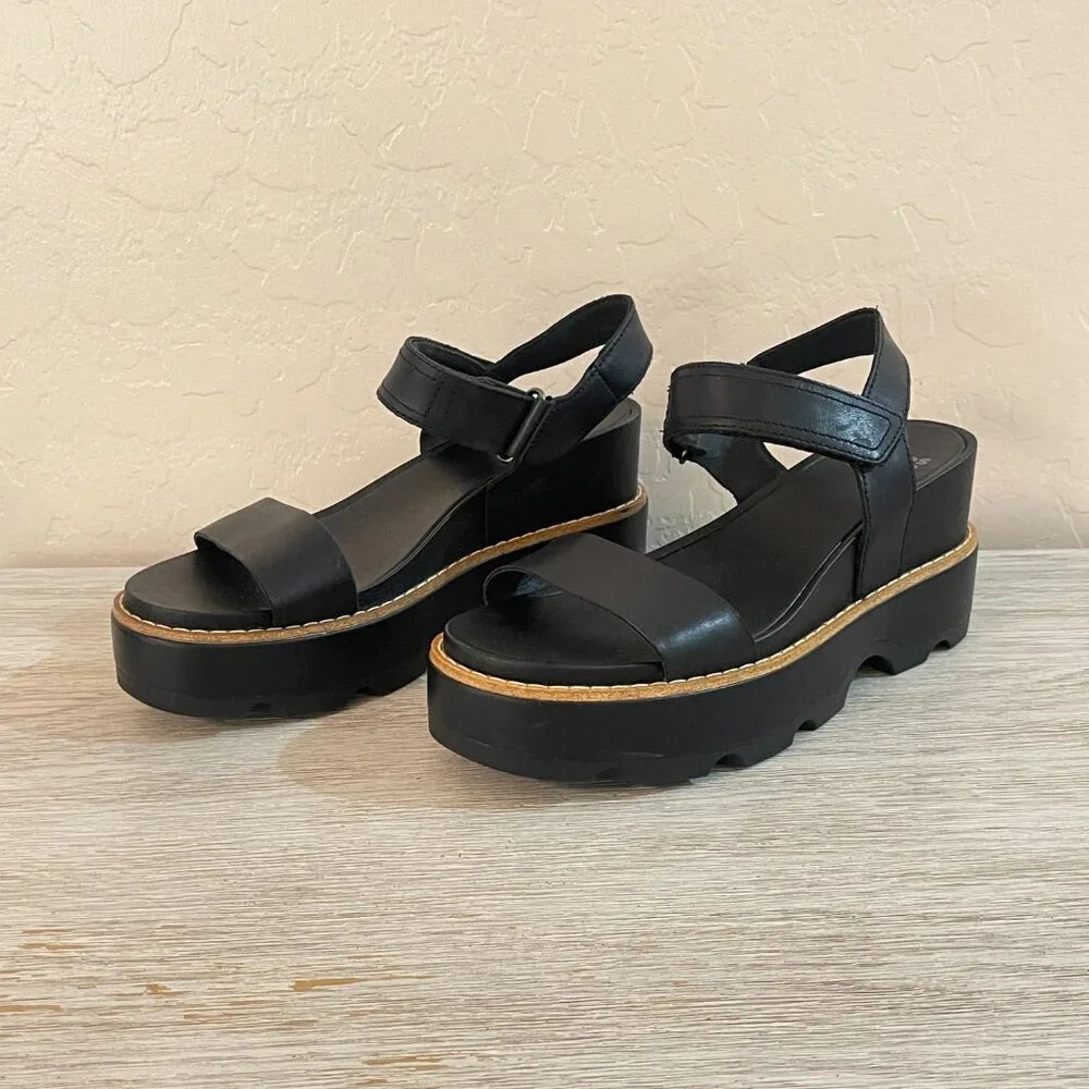 NEW Sorel Joanie IV Black Platform Wedge Sandals